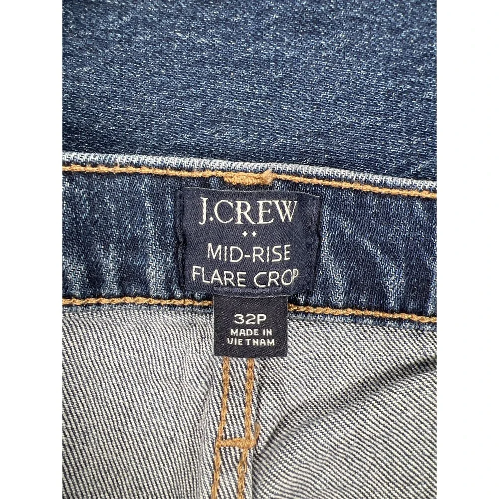 J Crew Women’s Dark Wash Mid Rise Flare Crop Denim Button Fly Petite - Picture 8 of 9